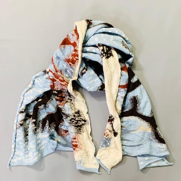 KAPITAL Blue Brown Black Snowy Landscape Oversized  Wool Scarf - Picture 4 of 5